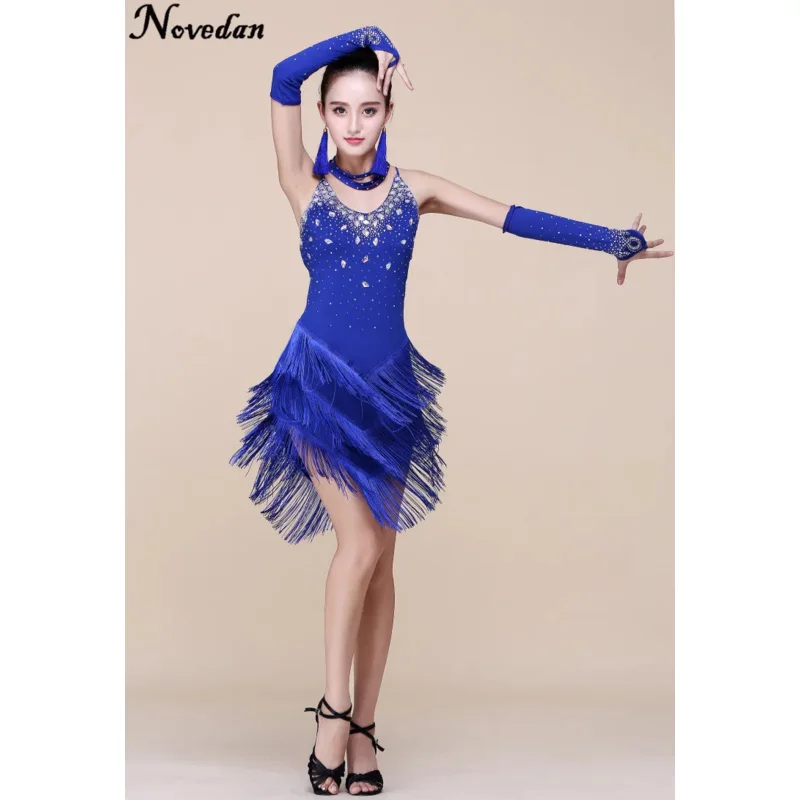 Lady Performance Dress Women Latin Dance Clothes Latin Dance Dress Girls Stones Tassel Latin Dance Dresses Dancer Clothing OA261