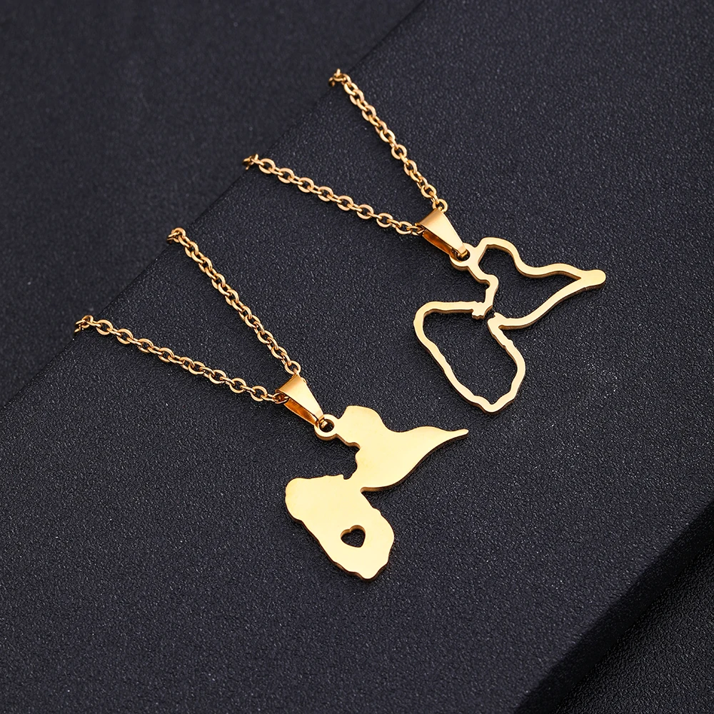 

New Guadeloupe Map Pendants Necklaces for Women French Ethnic Heart and Contour Design Stainless Steel Party Birthday Jewelry