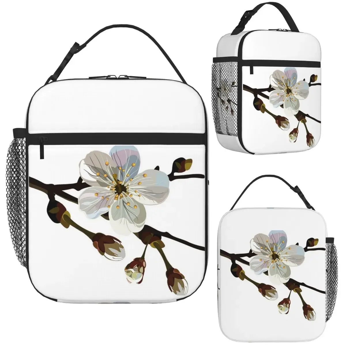Japanese Sakura Cherry Blossoms Insulated Lunch Bag for Women Kids Portable Food Boxes Thermal Lunch Box Tote