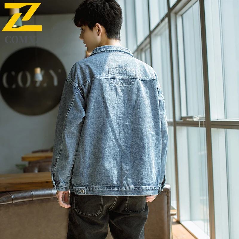 New Vintage Denim Jacket Men Trendy Loose Plus Size Turndown Collar Jackets Outdoor Adventure Streetwear Windproof Outerwear
