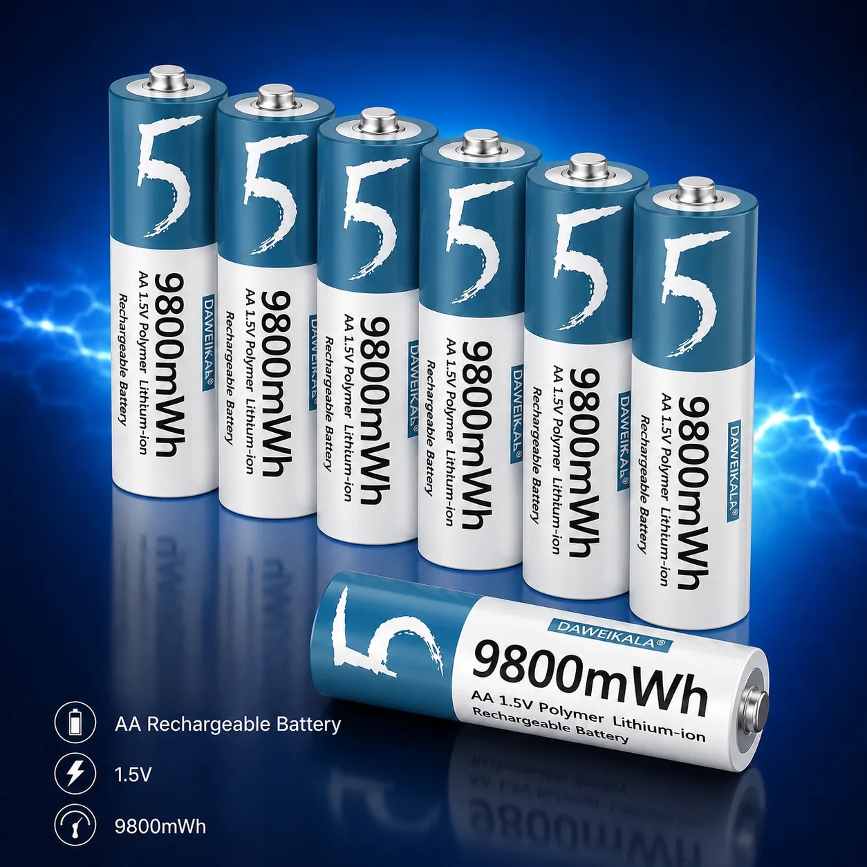 

AA 1.5VConstant Voltage Lithium Ion Rechargeable Battery 9800mWh 4 Pack High Capacity Battery for Flashlights Smart Home Gadgets