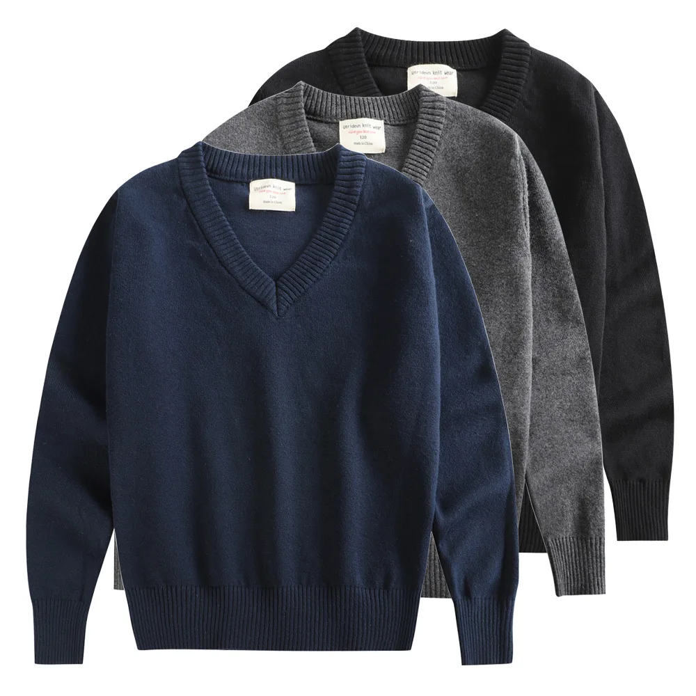 

Grey Unisex Boys Sweater Cardigan Pullover Children Autumn Winter Clothing For Girls School Uniform