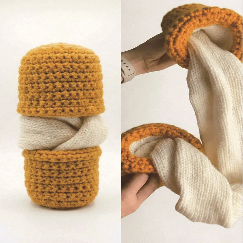 

Мягкий зимний теплый плюшевый шарф, комплект перчаток в кармане, стиль Mozzarella, сыр, бежевый, желтый, вязаный с глянцевой отделкой