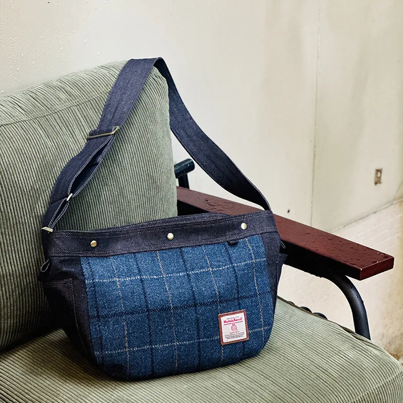 Harris Tweed Newsboy Bag Vintage Messenger Bag Motorcycle Bag Literary Style Crossbody Bag