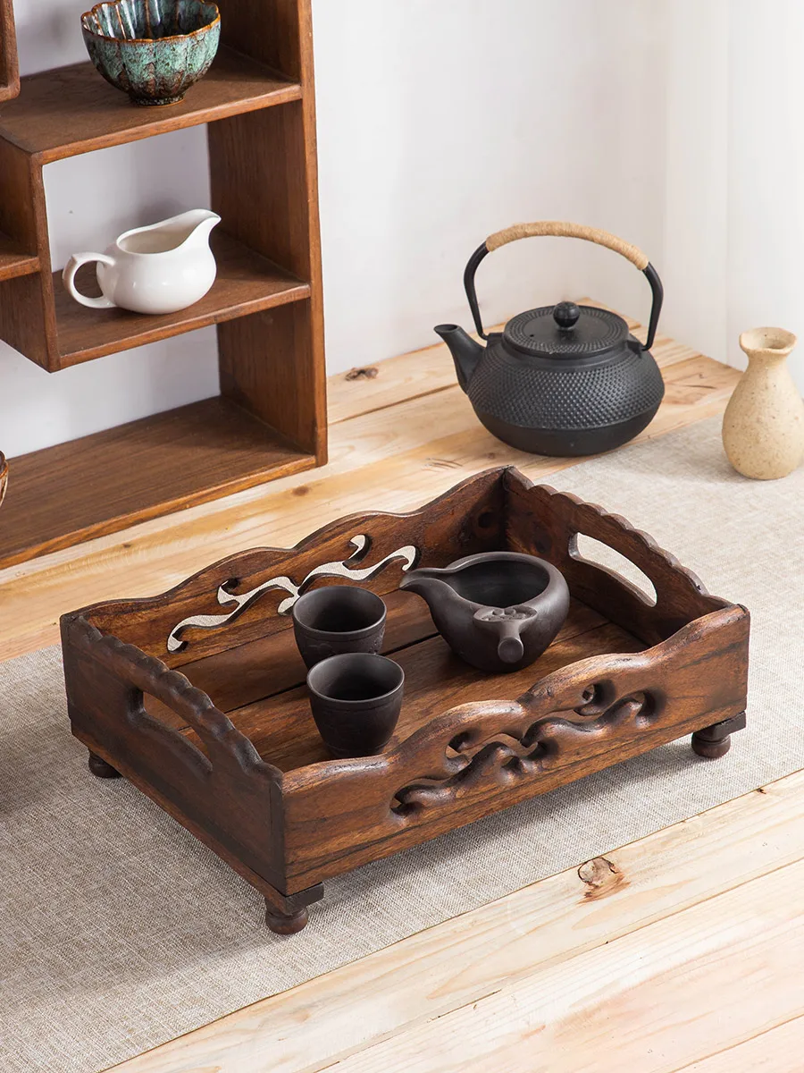 Thailand Solid Wood Household Fruit Plate Living Room Coffee Table Retro Snack Candy New Chinese Creative Housewarming