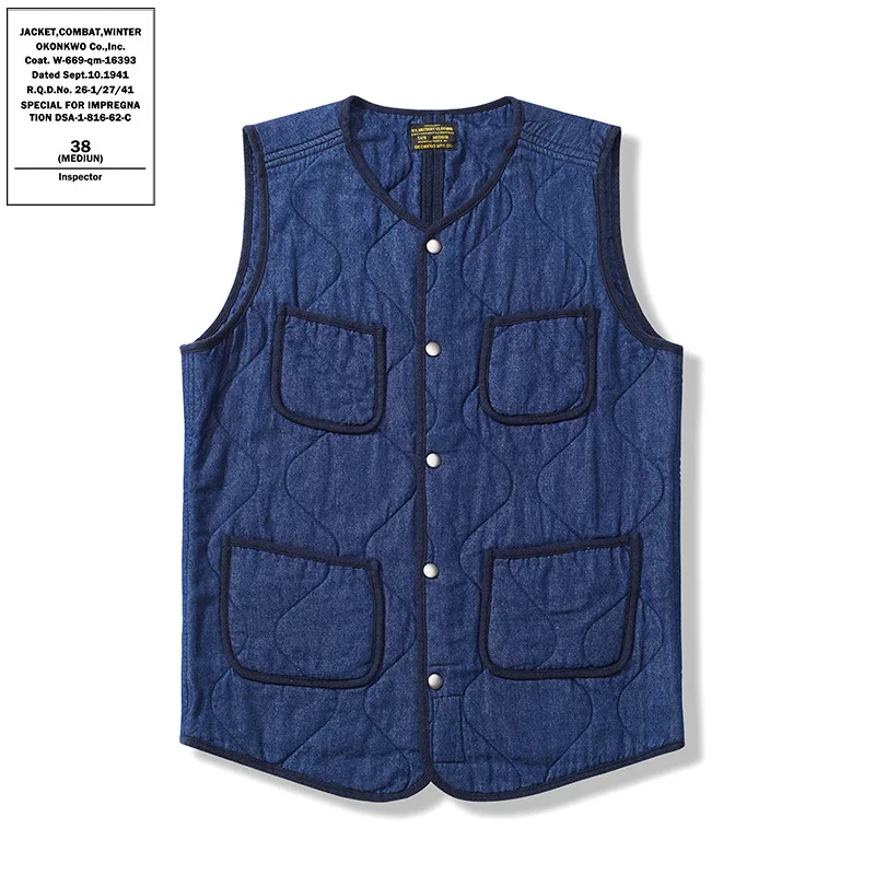 

AMEKAJI-Brown's Multi-Pocket Quilted Denim Vest Beach Jacket Outdoor, Trekking Hiking Hunting Fishing Camping Tooling Waistcoat