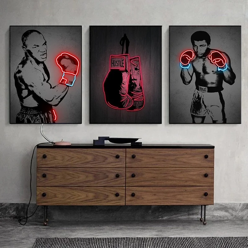 Neon Design Boxing Canvas Paintings Mike Tyson Boxer Abstract Art Posters and Prints Vintage Bar Home Decor Cool Mural Gifts