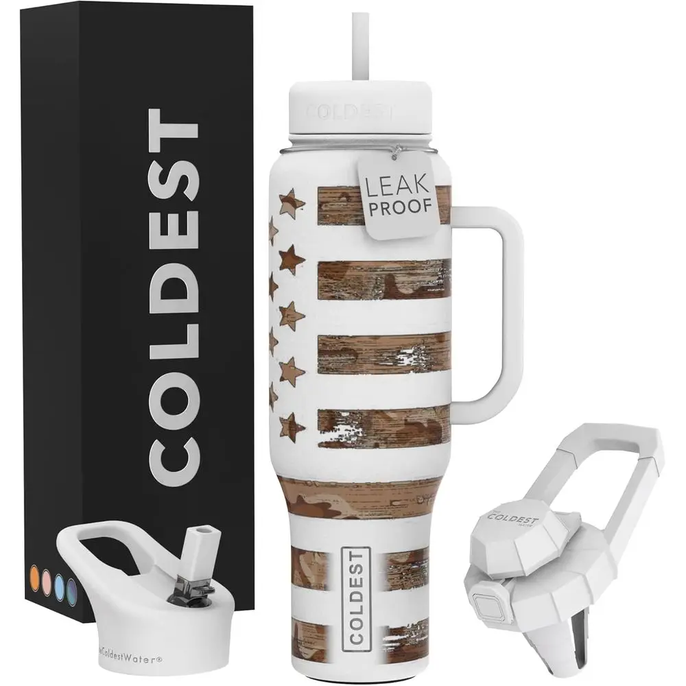 

46 oz Insulated Tumbler with Handle and 3 Lids - Leak-Proof, Stainless Steel for Men & Women