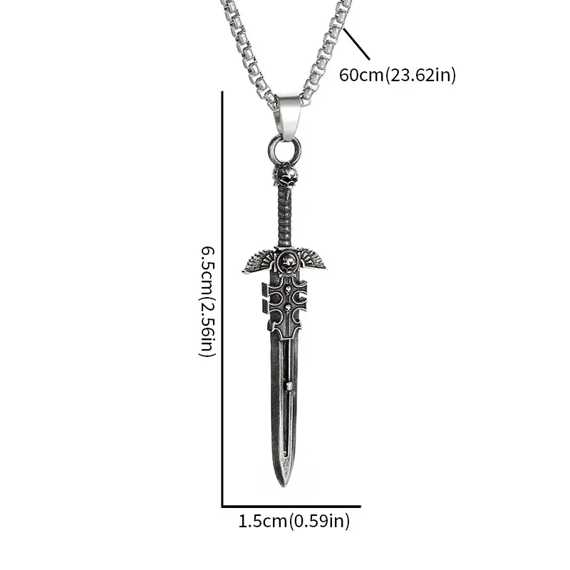 Vintage Ancient Mysterious Skeleton Sword Pendant Necklace for Men Fashionable Personalized Punk Jewelry Accessories Party Gifts