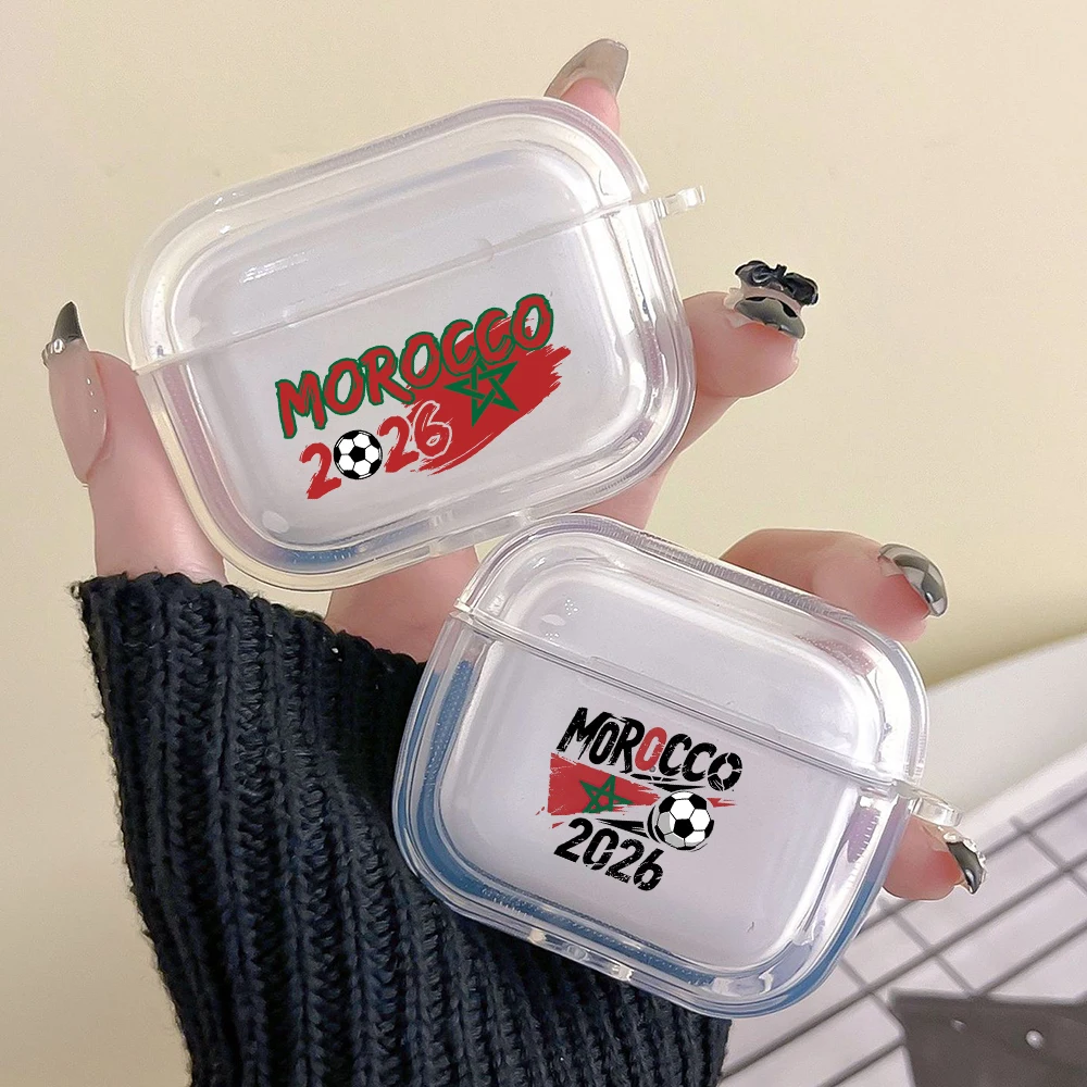 Étui pour écouteurs Airpods 4 3 2 1 Pro3 Pro2 antichoc avec porte-clés pour Airpods 4, coque de chargement, Champion de football du Maroc 2026