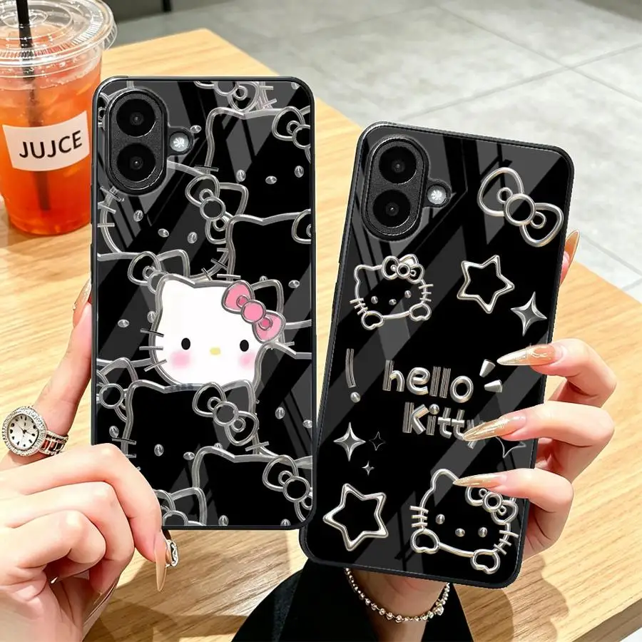 Hello Kitty Metal Glass Case for Samsung Galaxy A54 A32 A14 A25 A16 A26 A15 A56 A57 A37 A27 A24 A73 A55 A07 A36 A06 A34 A13