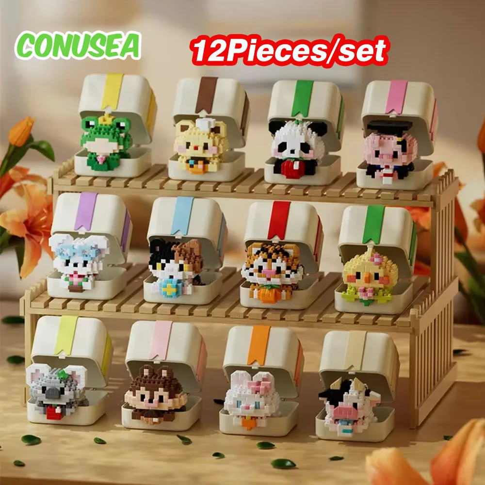 

12 Pieces set Animal Building Blocks Pet Gift Box Micro Bricks Panda Koala Children's Toys Christmas Birthday Gifts for girls