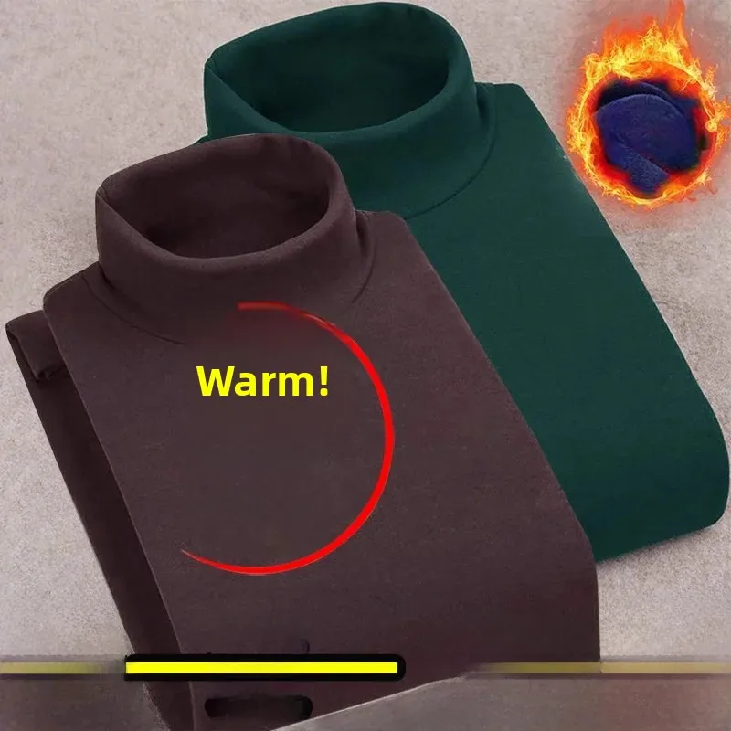 Men's Double-sided Fleece Long Sleeve T-shirt Workwear Half-high Collar Thermal Base Layer Shirt Pure Color Winter Essential