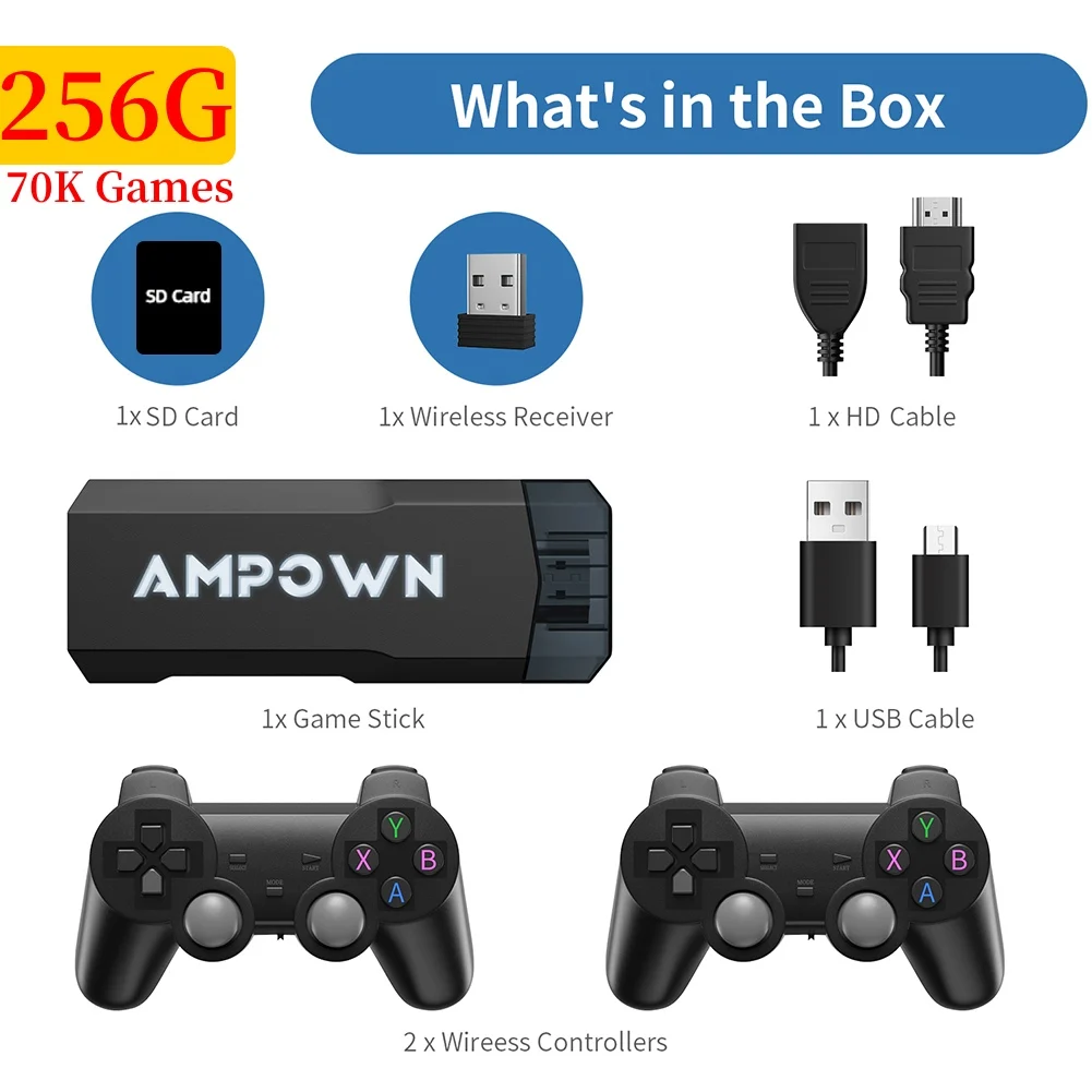 

GD20 256G 70000+ Games Video Game Console 2.4G Double Wireless Controller Emuelec 4.3 System 4K HD Retro Game Stick for PS1 GBA