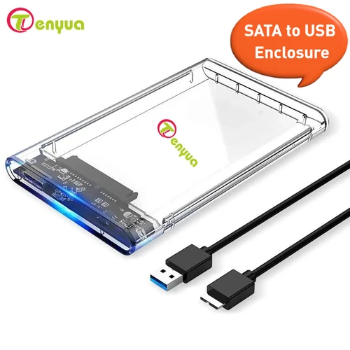 Imagen 1 del producto Caja de disco duro externo USB 3,0 2,0 2,5 pulgadas SATA a USB3.0 UASP caja de disco duro portátil transparente 2T HDD sin herramientas transparente