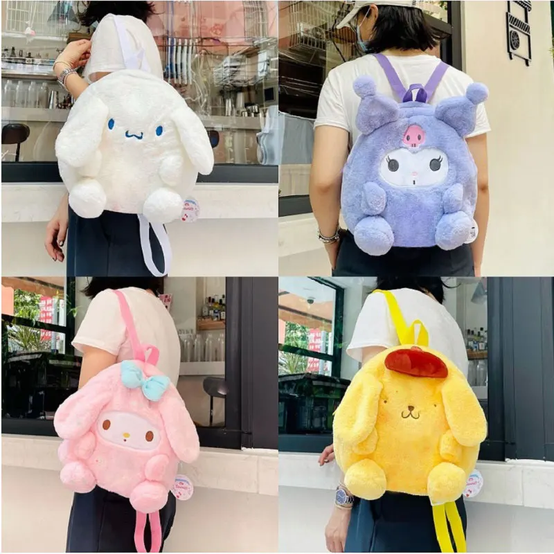 Sanrio Plush Backpack Kawaii Cinnamoroll Kawaii My Melody Plushie Kuromi Bag Purin Dog Anime Plush Animal Gifts for Kids