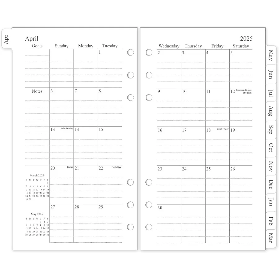 20252026 Monthly Planner Refill A6 Planner Inserts for 6 Ring 3.8