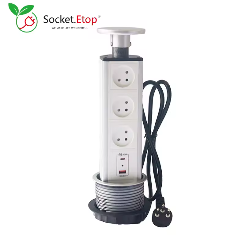 Israeli Socket Countertop Pulling Pop Up Built In Desktop With 3 Plug Power Outlets USB A+C PD20W Charger Home Island Office
