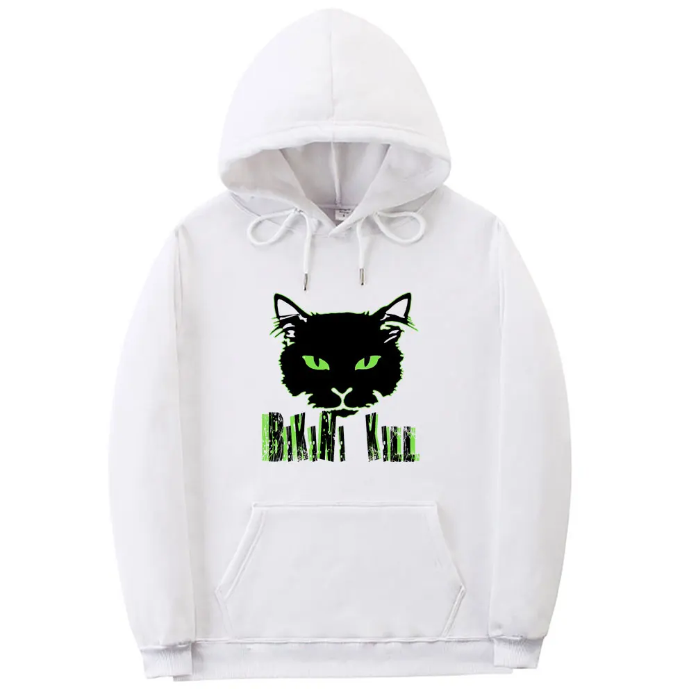 Punk Band Bikini Kill Black Cat Funny Meme Hoodie Kathleen Hanna Pullover Men Women Vintage Rock Oversized Hooded Sweatshirt