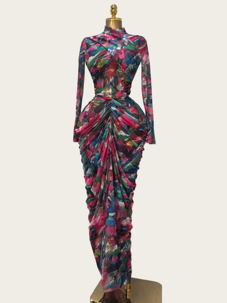 GLCMYAYA Tie Dye Printed Women Set Wrap Crop Top + Ruched Maxi Skirt 2026 Summer Beach Vacation Birthday Two Piece Set Outfits
