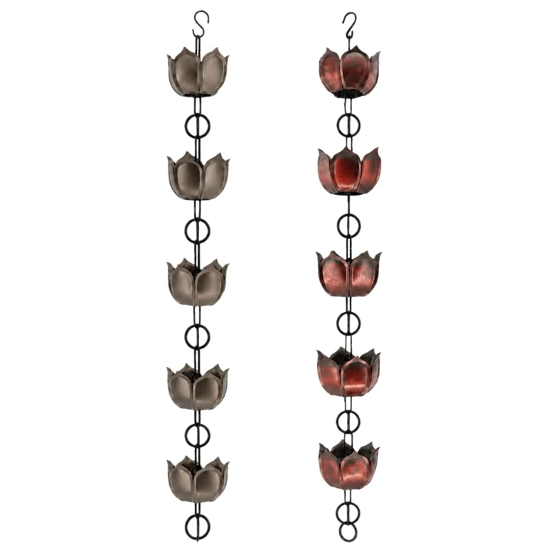 Flower Cup Rain Chain with Five Linked Sections, Staged Water Guidance, and Decorative Charm for Roof Edges 37JD