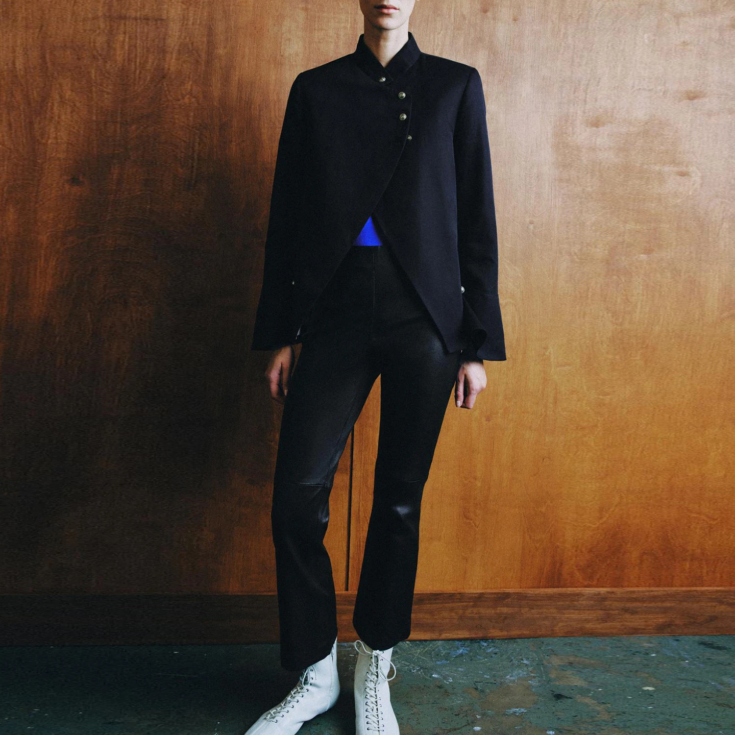 Fashionable Women's Summer Suit Jacket Layered Decoration Half High Collar Commute Style Loose Fit Long Sleeve Button Closure