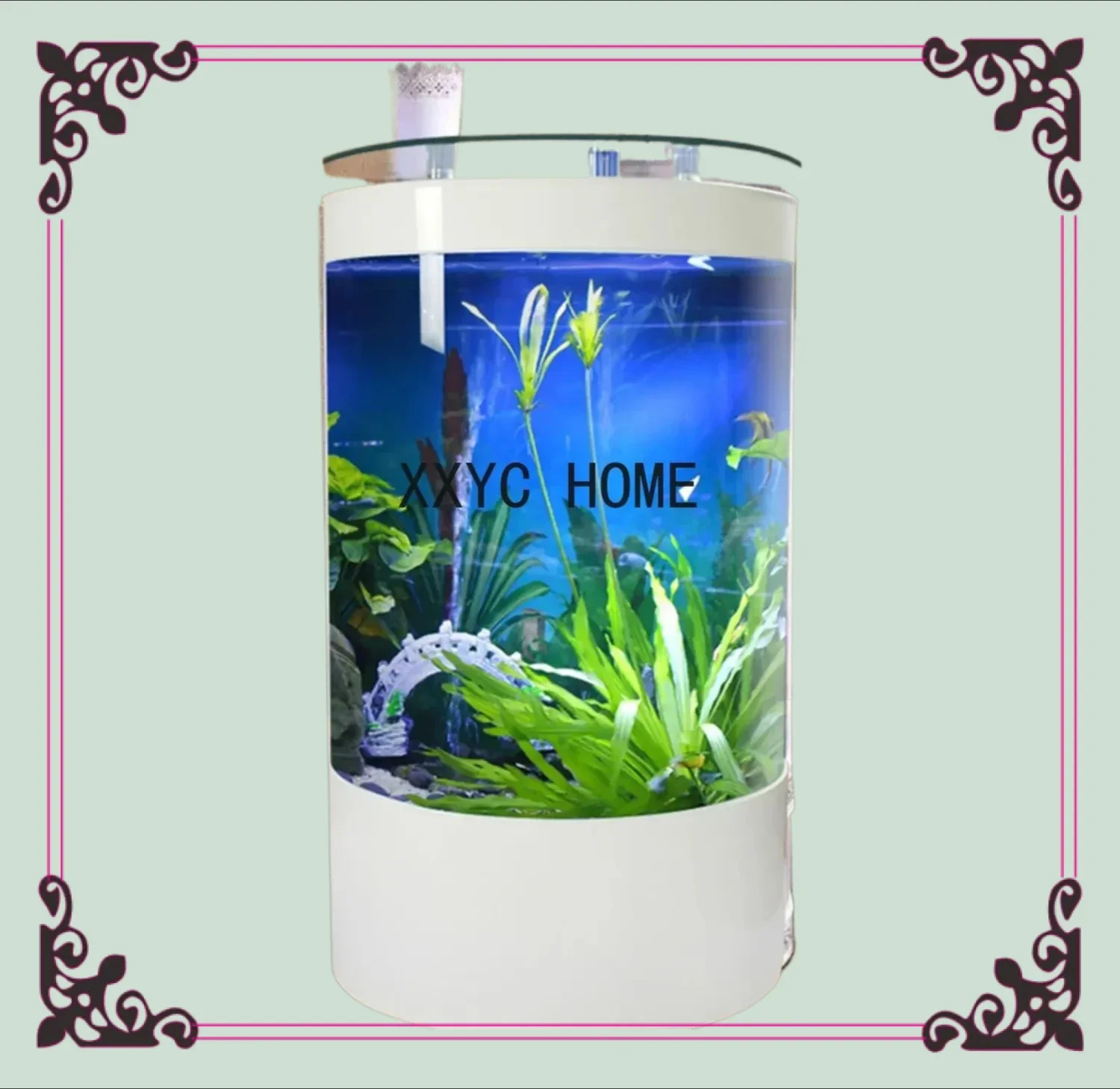 European-Style Semicircle Fish Tank Aquarium Home Living Room Floor Wall Change Water Goldfish Tropical Fish Brocade Lithium