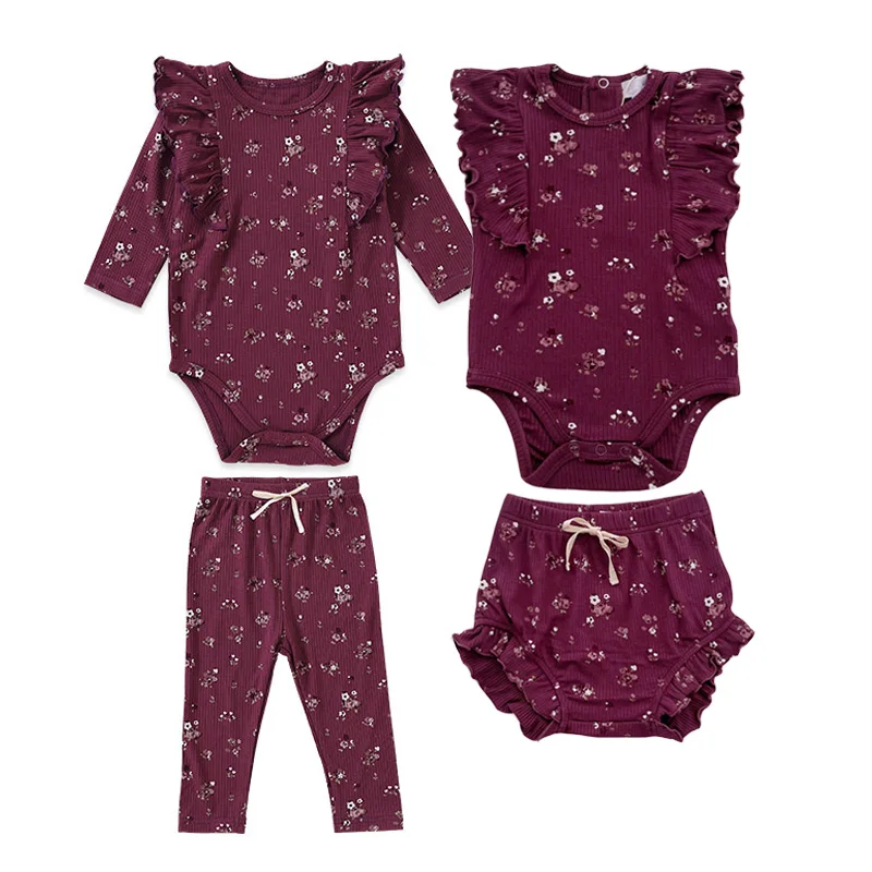 0-24M Newborn Baby Girl Clothes Set Spring Summer 2Pcs Baby Romper + Pants