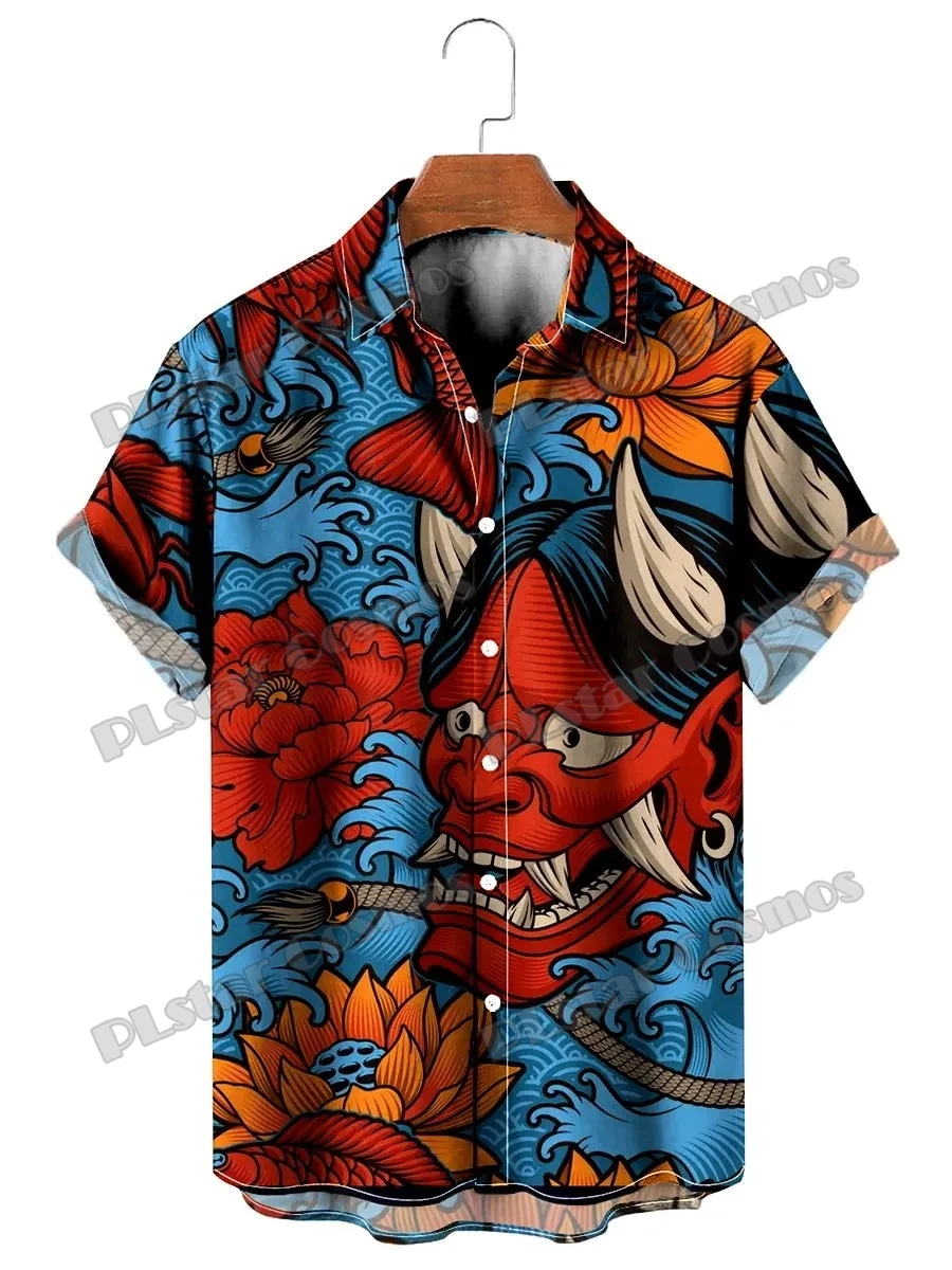 Vintage Samurai Oni Mask 3D Printed Fashion Men's Hawaiian Shirt Unisex Summer Casual Short Sleeve Button Down Shirts CY-49