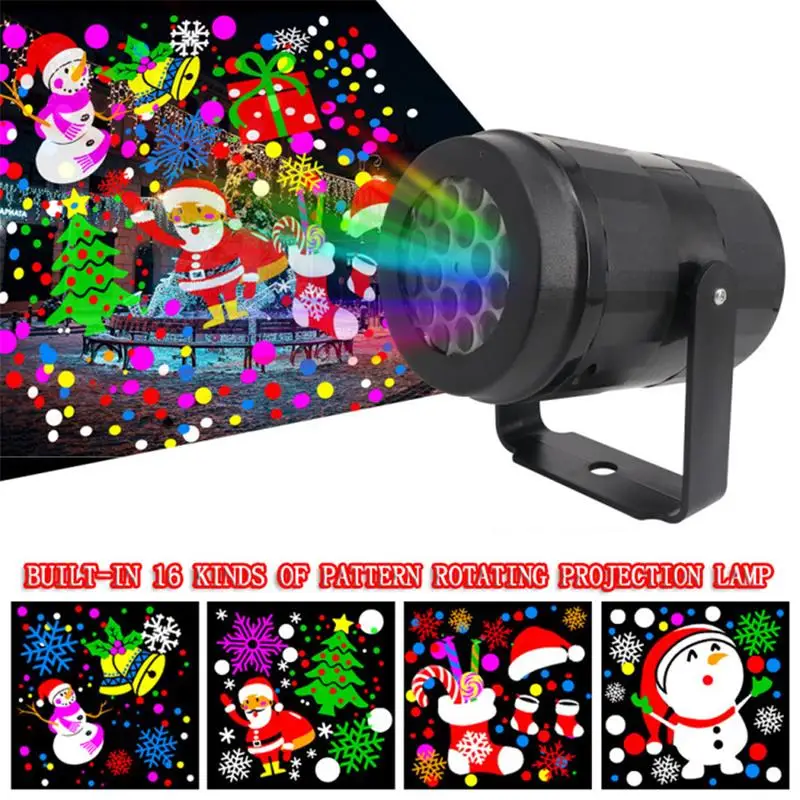 

Christmas Party Lights 16 Pattern LED Laser Snowflake Projector 4W Stage Lights Rotating Xmas Pattern Holiday Lighting Outdoor