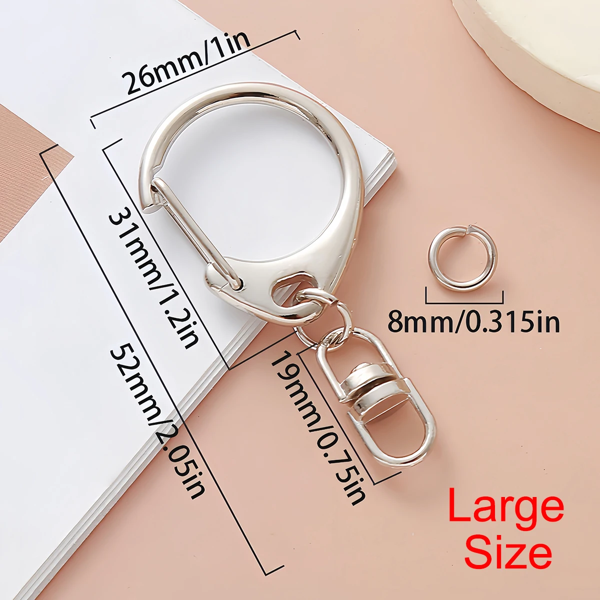 5/10 Stück D-Schnapphaken Schlüsselanhänger-Ringe, Drehverschluss-Schlüsselring mit offener Verbindungsschlaufe und Verbinder für DIY-Schlüsselanhänger-Zubehör – Detail 7