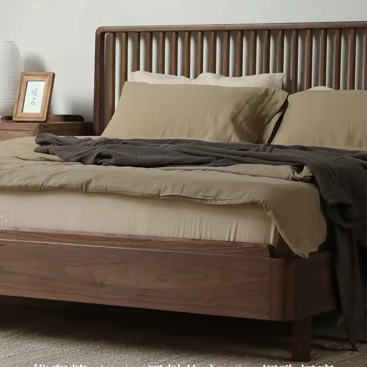 カスタマイズ可能な新しい中国ダブル北米ブラックウォールナットモダンシンプルマスターベッドルーム1.8メートルベッド
