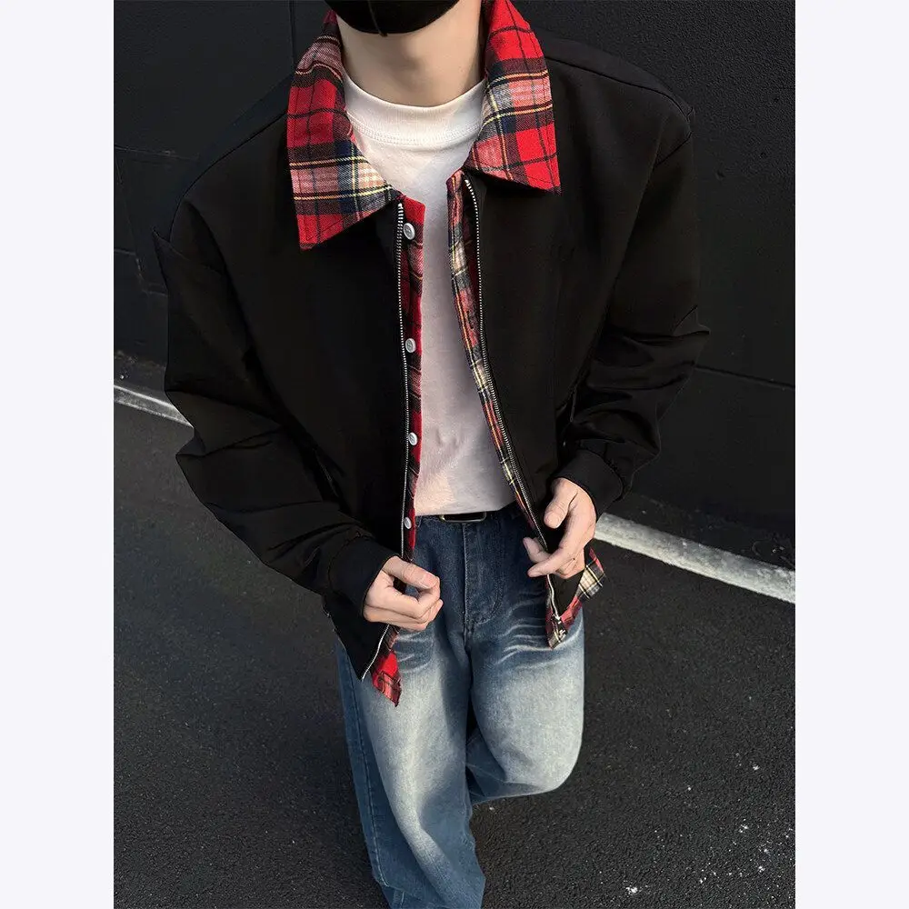 Spring Old Money Fake Two-Piece Bomber Jacket Men's Color-Block Loose Couple Outerwear
