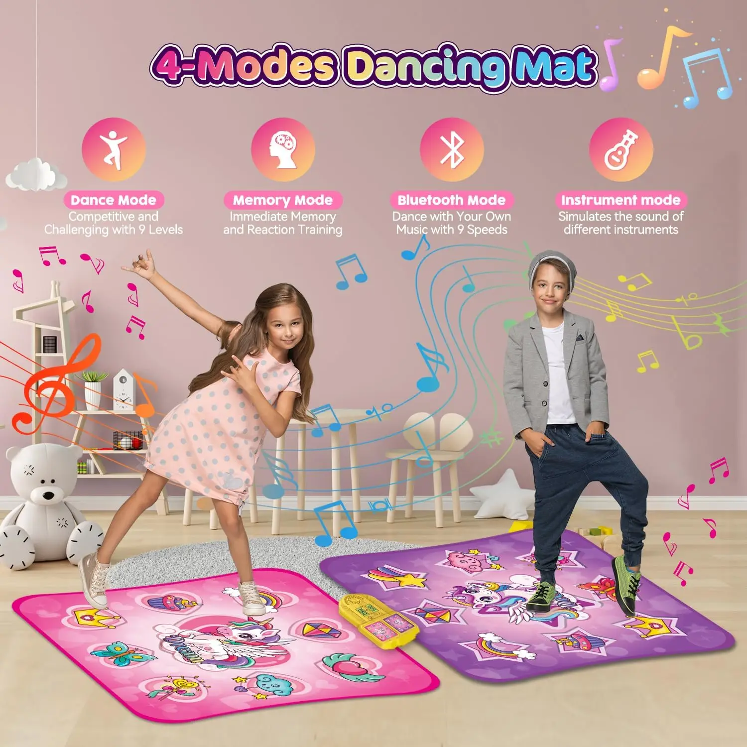 VATOS Alfombra de baile de unicornio x2, juguetes para niñas, juego de baile de 9 niveles, alfombra de juego de música para interiores y exteriores, regalos de cumpleaños para niños de 3 años o más