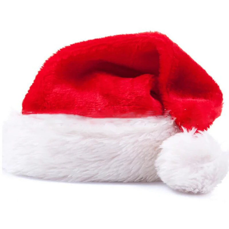 Plush Christmas Hat for Adult Kids Thickened Warm Santa Claus Red Xmas Hats Cap Merry Christmas New Year Party Decoration