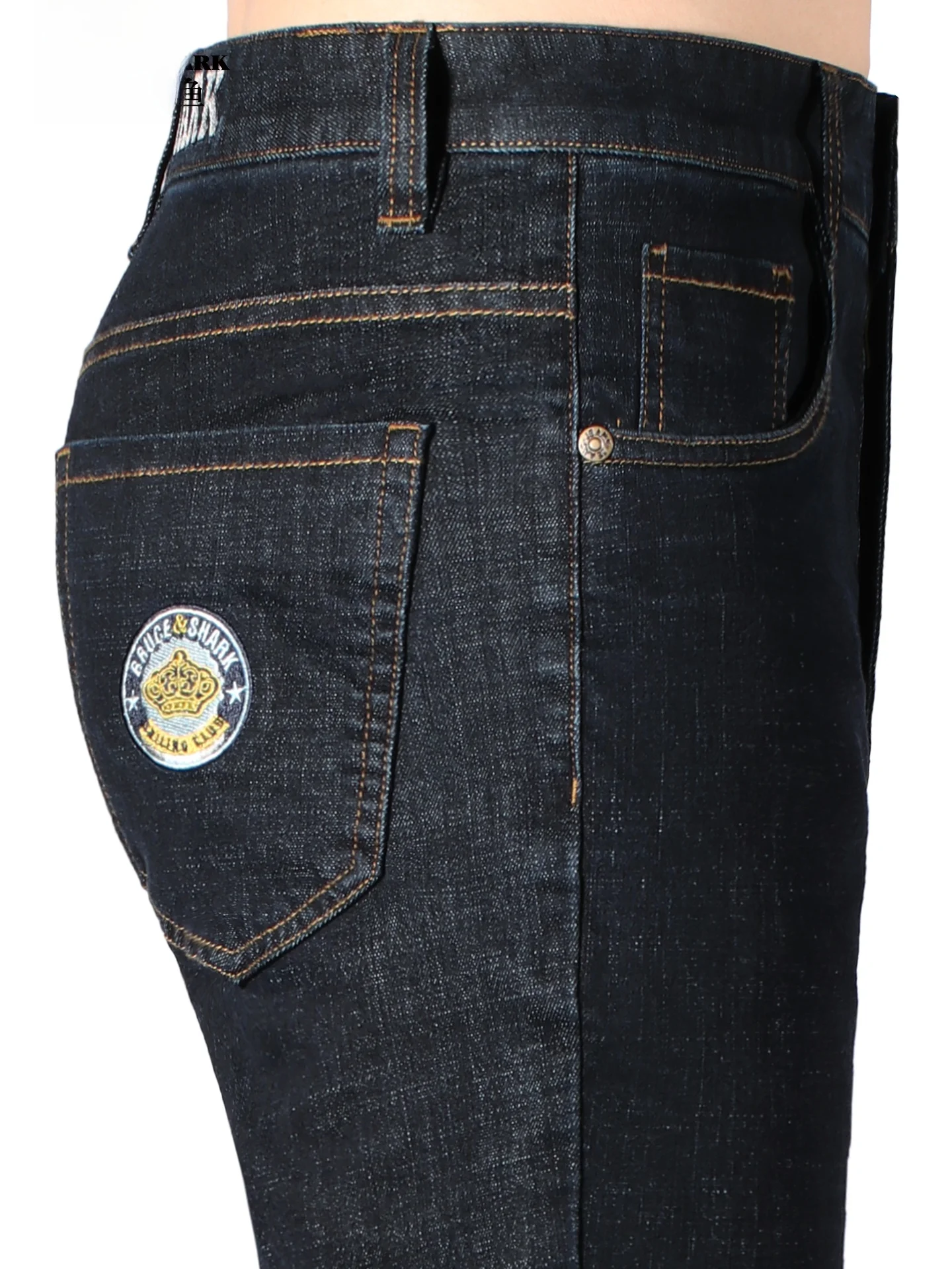 

Men's Straight Leg Jeans Spring Autumn Thiened Bruce ark Brand Embroidered Loose Large Size Casual Faion Urban Wear