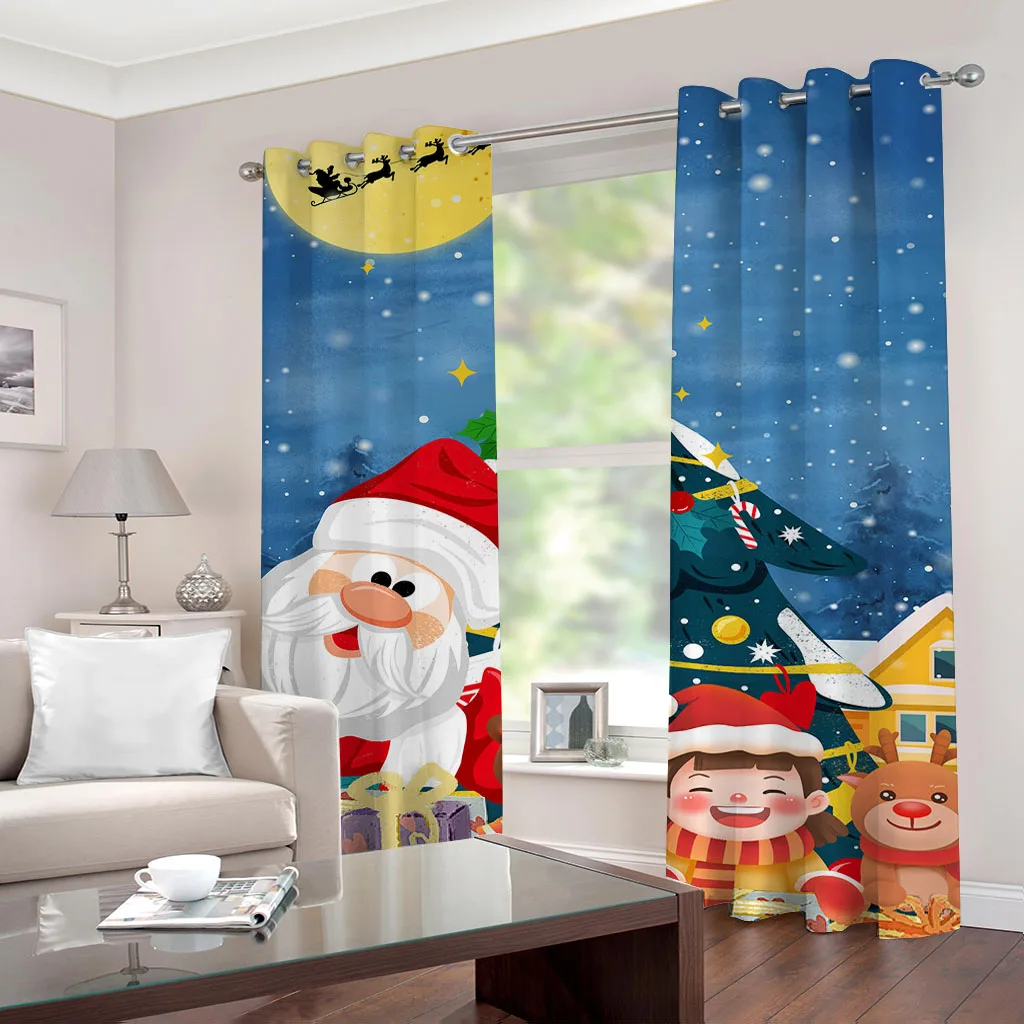 Christmas Snowman 100% Polyester Printed Curtains For Living Room Bedroom Blackout Curtains Home Decor Cortinas