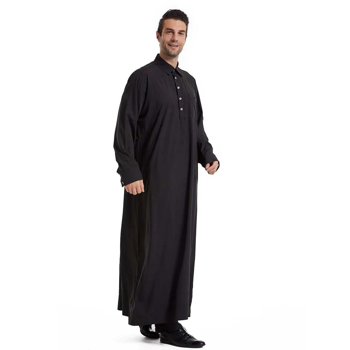 New Style Muslim Lapel Button Robes for Middle Eastern Turkish Men Dubai, United Arab Emirates Saudi Arabian Ethnic Muslim Robes