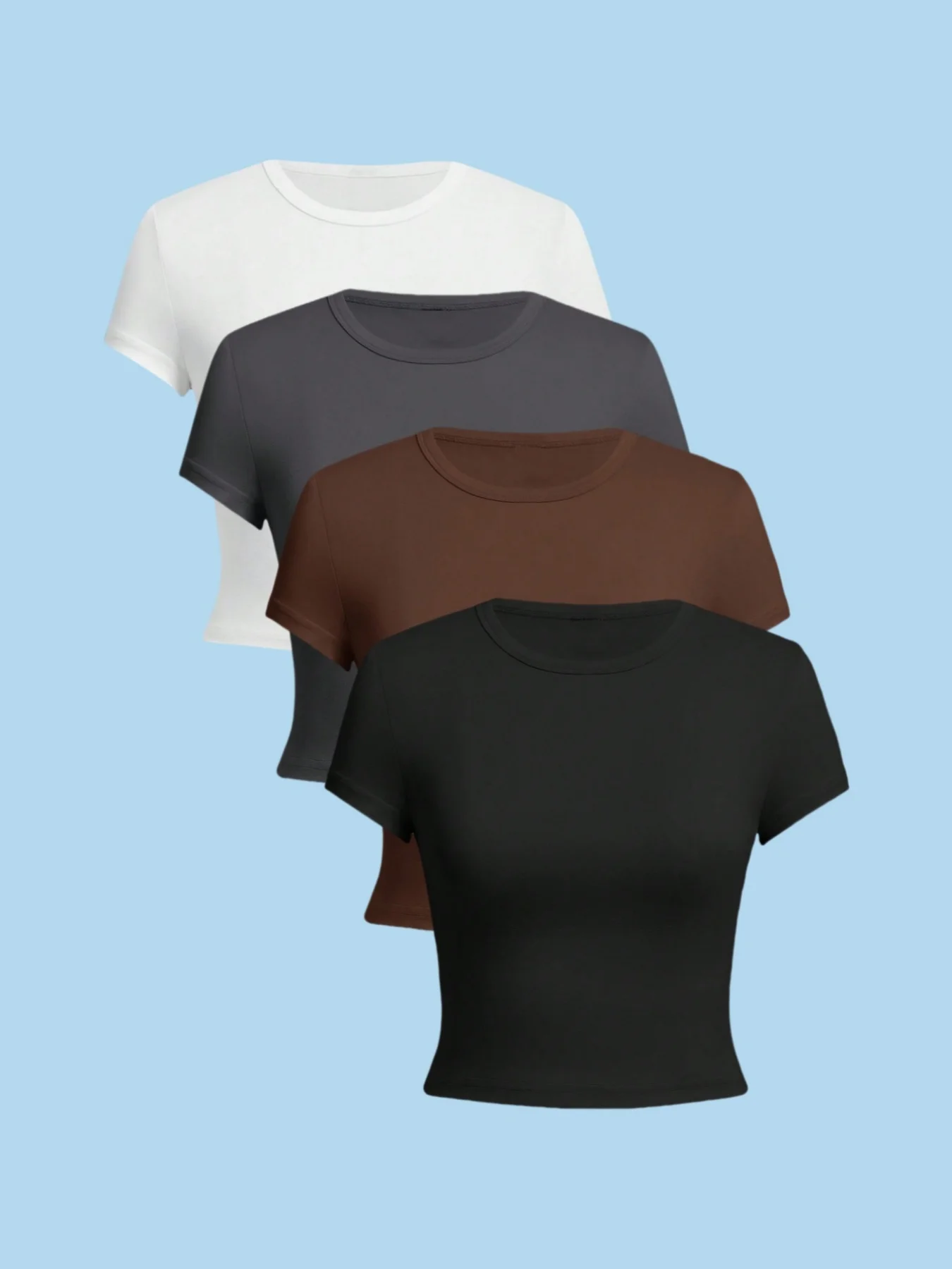 

Комплект из 4 женских повседневных, удобных и дышащих трикотажных высокоэластичных футболок с круглым вырезом и короткими рукавами