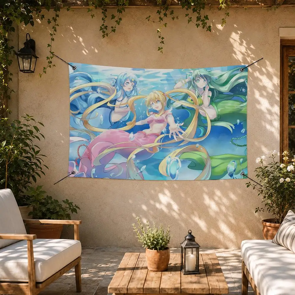 Mermaid Melody Pichi Pichi Pitch Flags Room Bedroom Home Outdoor Wall Hanging Concert Printed Background Decoration Art Banne