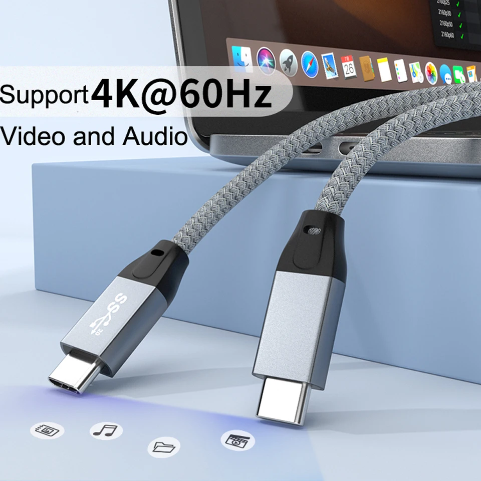 Bochara مضفر USB3.2 Gen2 نوع C الذكور إلى نوع C كابل موصل ذكر 20Gbps 4K @ 60Hz PD100W 20 فولت 5A تهمة سريع المدمج في IC شرائح