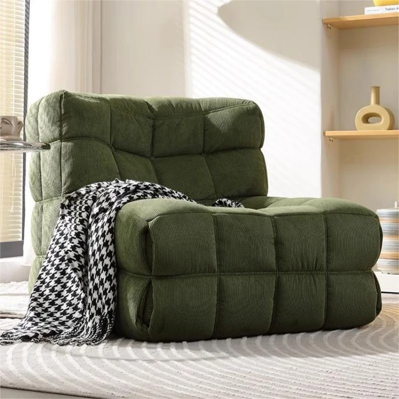 Retro style waffle lazy sofa, simple square living room balcony cream