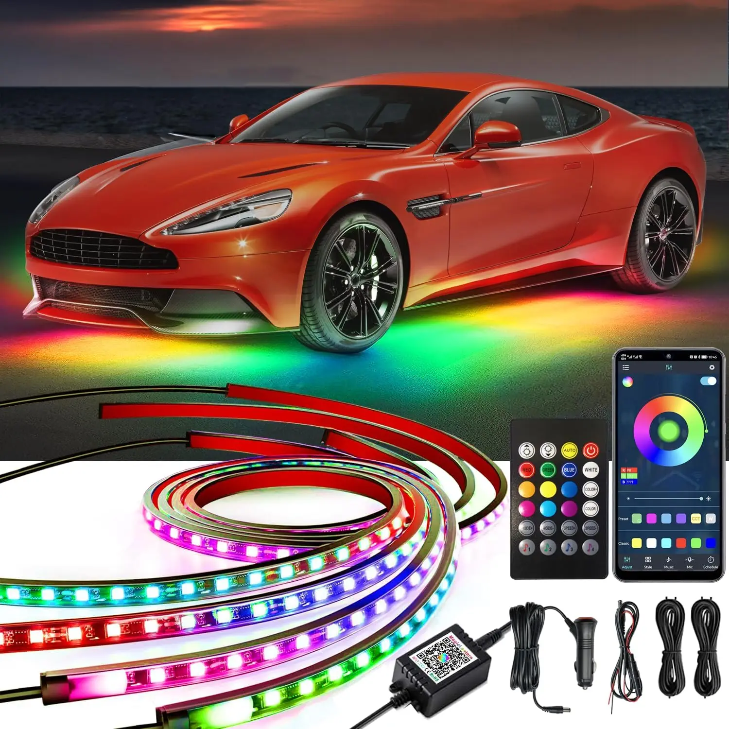 

RGB-IC Under Car Lights with 213 Scene Modes, App & Remote Control, 5 Music Modes for All Cars