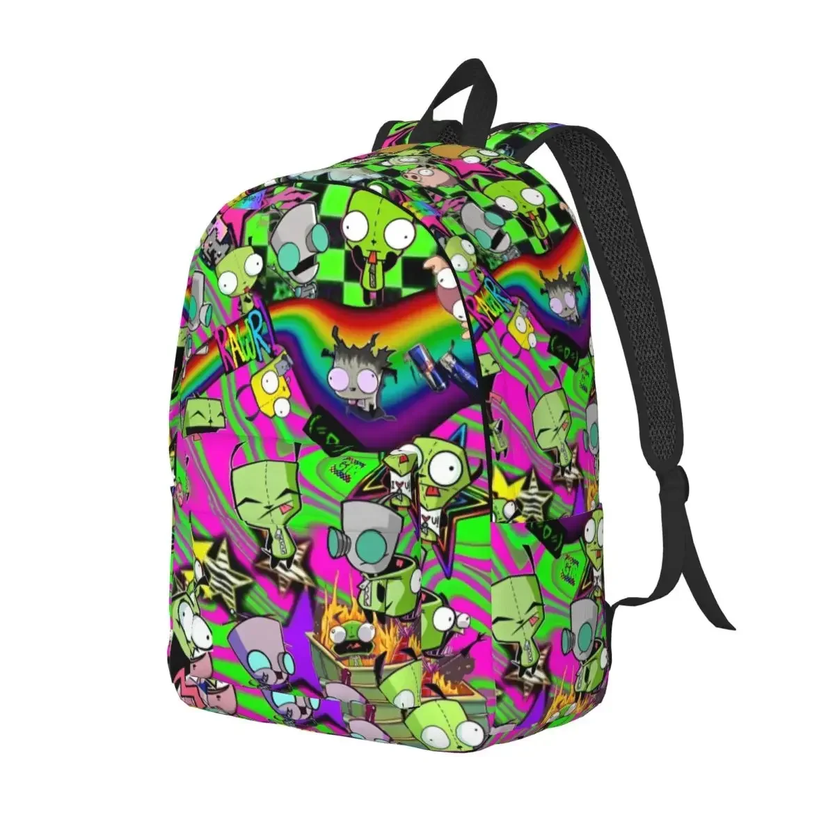 Custom Bag Invader Cartoon Zims Gir Dib Green Dib Robot Backpack Men Women High School Hiking Travel Daypack College Shoulder Ba