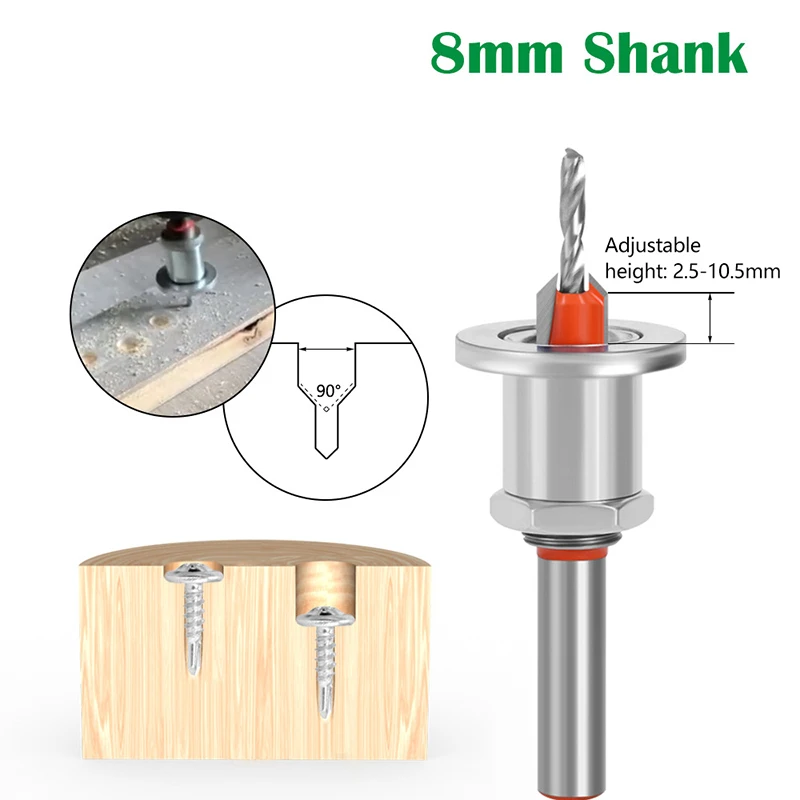 

1 Set 8mm Shank Drill Bit Kit Screw Woodworking Chamfer Tool Quick Change 2.8/3/3.2/3.5/4mm Adjustable Countersink Drill Bits