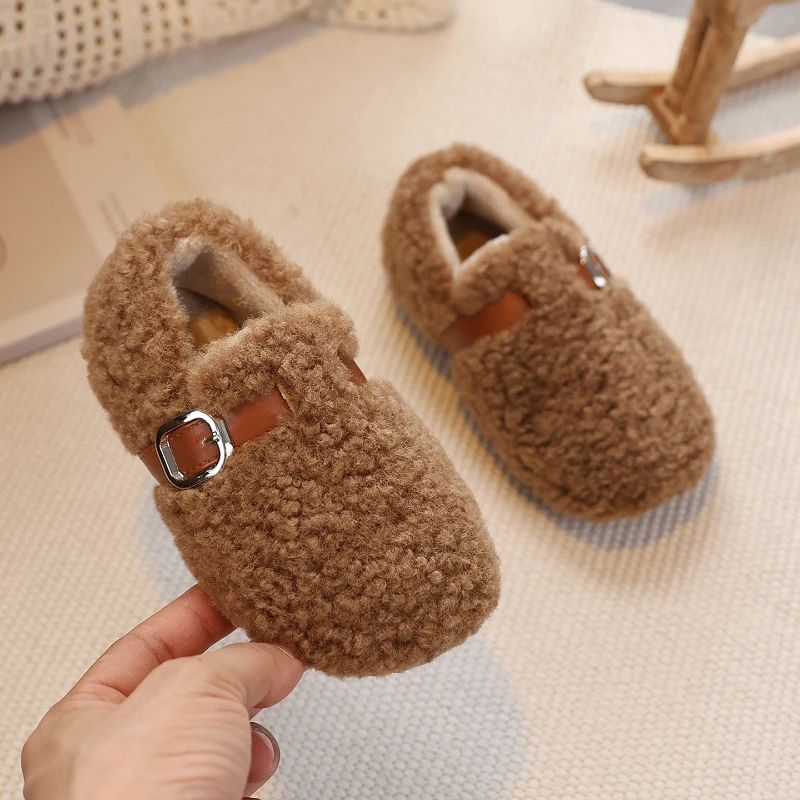 

Детская обувь, зимняя модная детская нескользящая детская обувь на мягкой подошве, домашние плюшевые пушистые теплые хлопковые тапочки из овечьего флиса для мальчиков и девочек