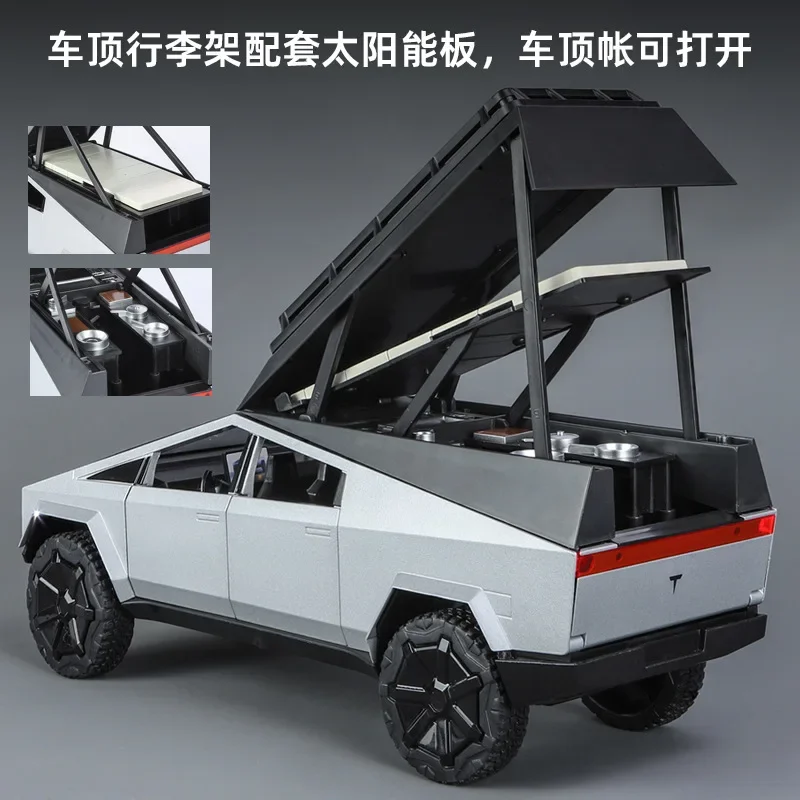 1:24 Tesla Pickup Camping Car RV Simulazione Pressofuso in lega di metallo Modello di auto Suono Luce Tirare indietro Collezione Giocattolo per bambini Regali