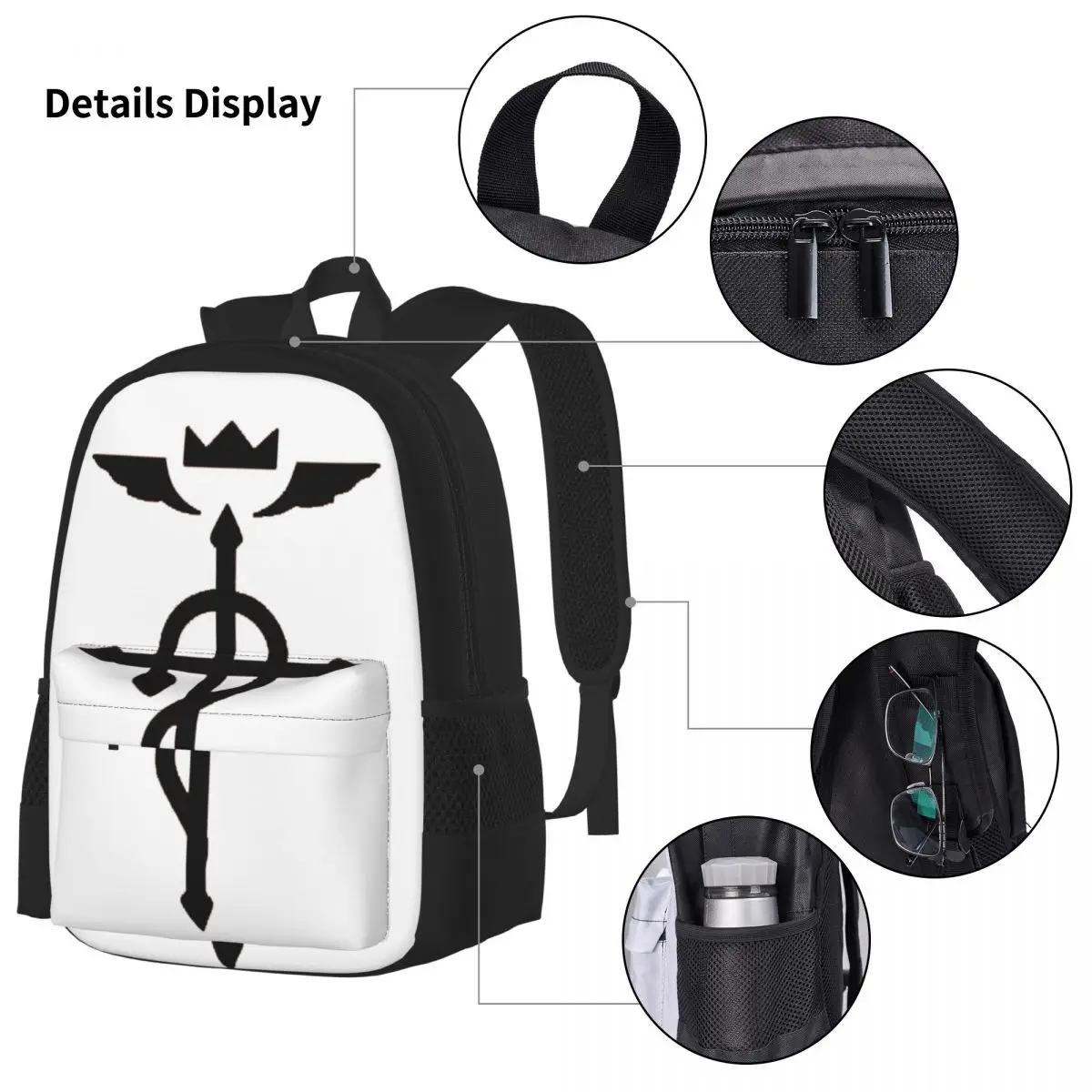 Fullmetal-Sacs à dos Alchemist Flamel Insignia pour garçons et filles, cartable pour étudiants, sac à dos scolaire, sac à lunch, sac à stylos, ensemble de 3 pièces