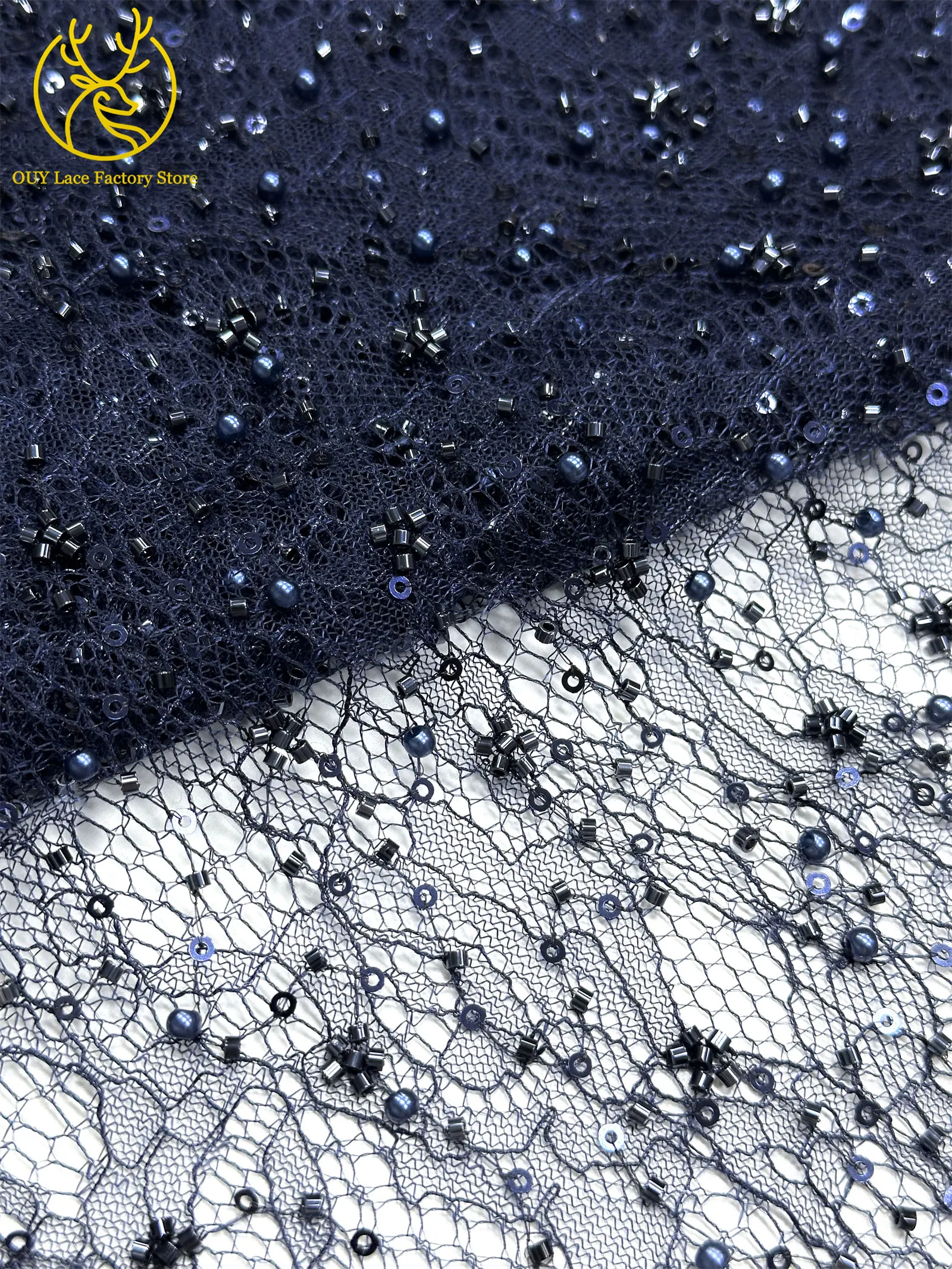 Kaffeebraune französische Tüllspitze mit Pailletten, 5 Yards, hochwertige afrikanische Spitze, nigerianischer Perlenstickerei-Spitzenstoff zum Nähen von Damen-Abendkleidern – Detail 32