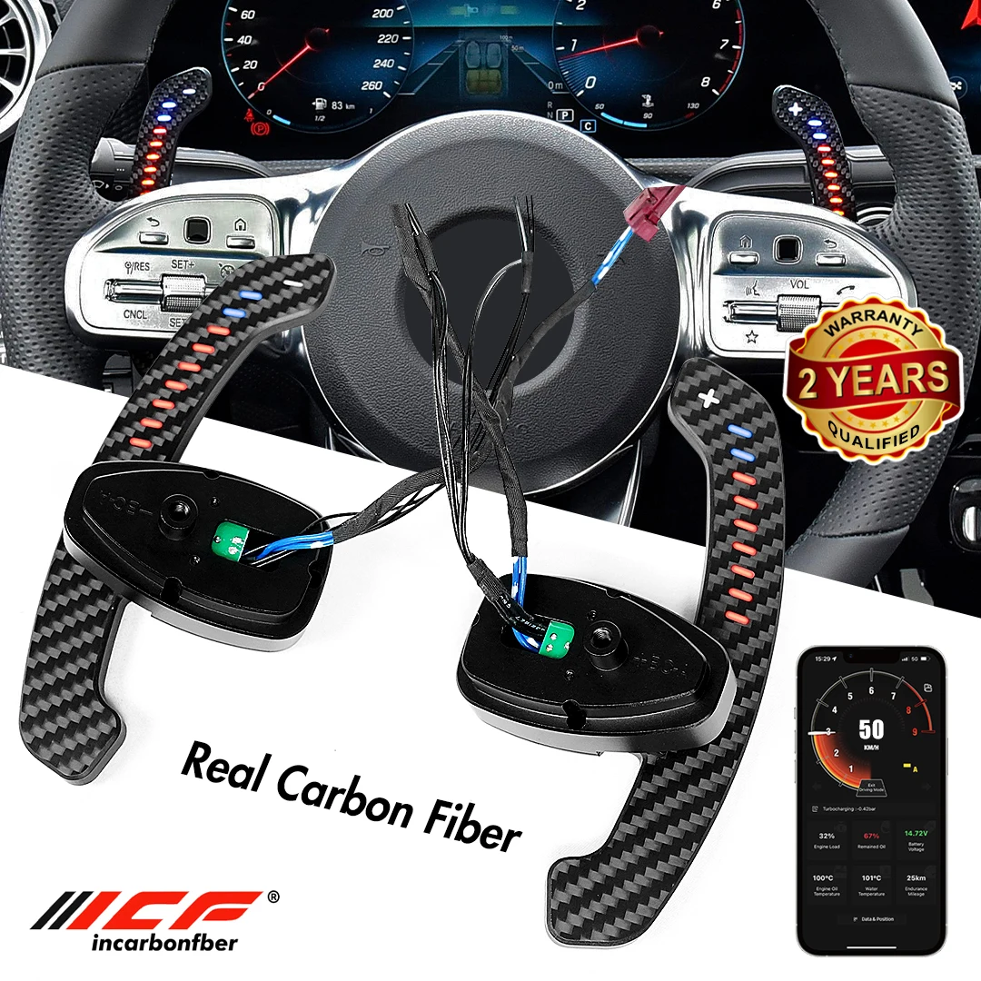 100% Real Carbon Fiber LED Magnetic Paddle Shifter For Mercedes Benz W177 W205 S205 W213 W222 C257 X166 Class:A C E S CLS G